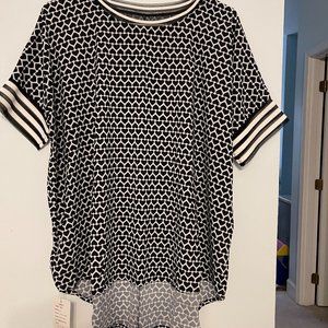 Vintage Printed O-Neck Spliced Asymmetrical Oversized Raglan Sleeve Chiffon